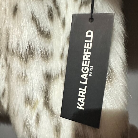 Karl Lagerfeld Paris Snow Leopard Faux Fur Coat Size Large Runs small Medium Fit - Picture 8 of 13